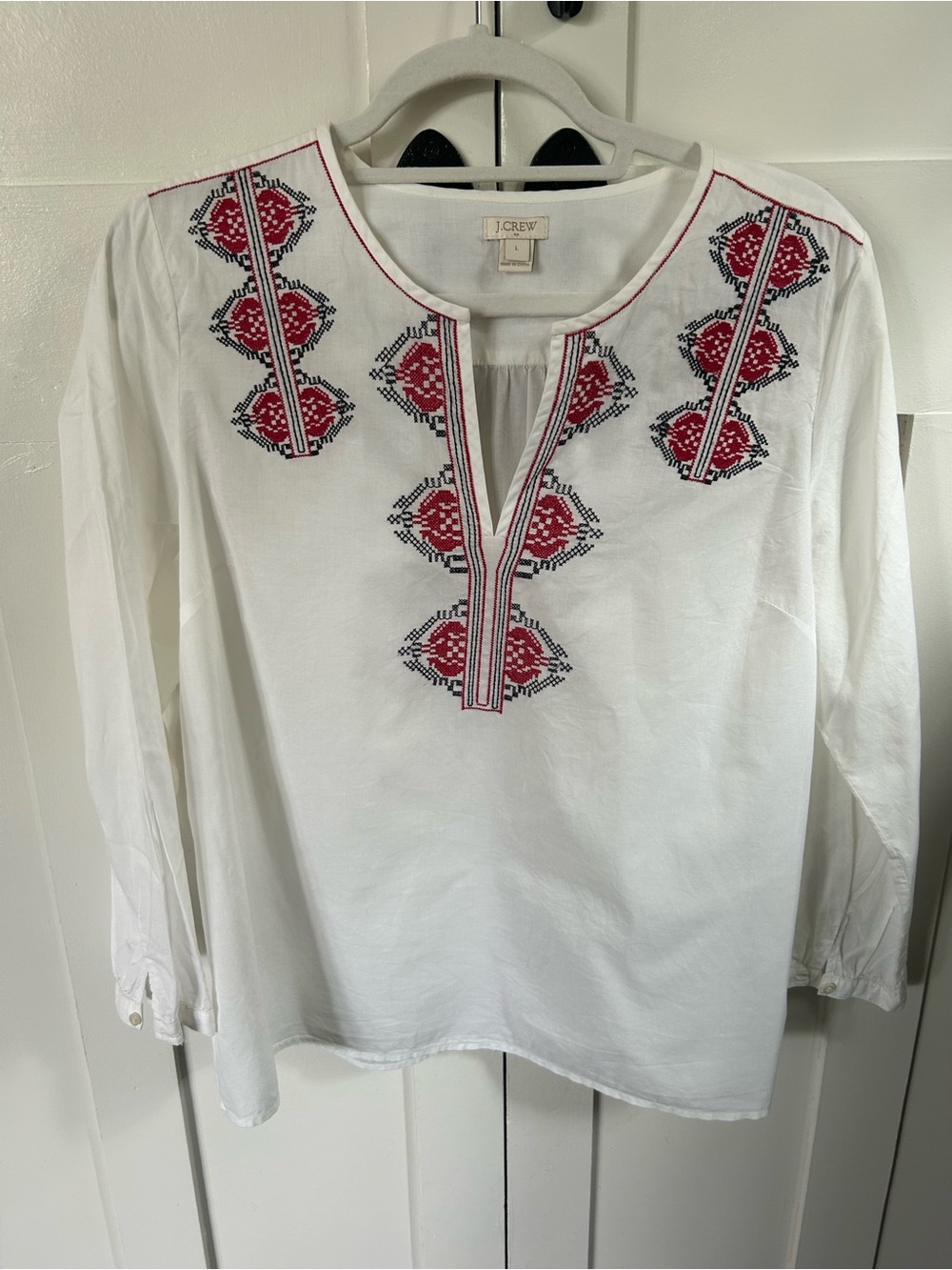 J. Crew Embroidered Boho Peasant Blouse Women's Large